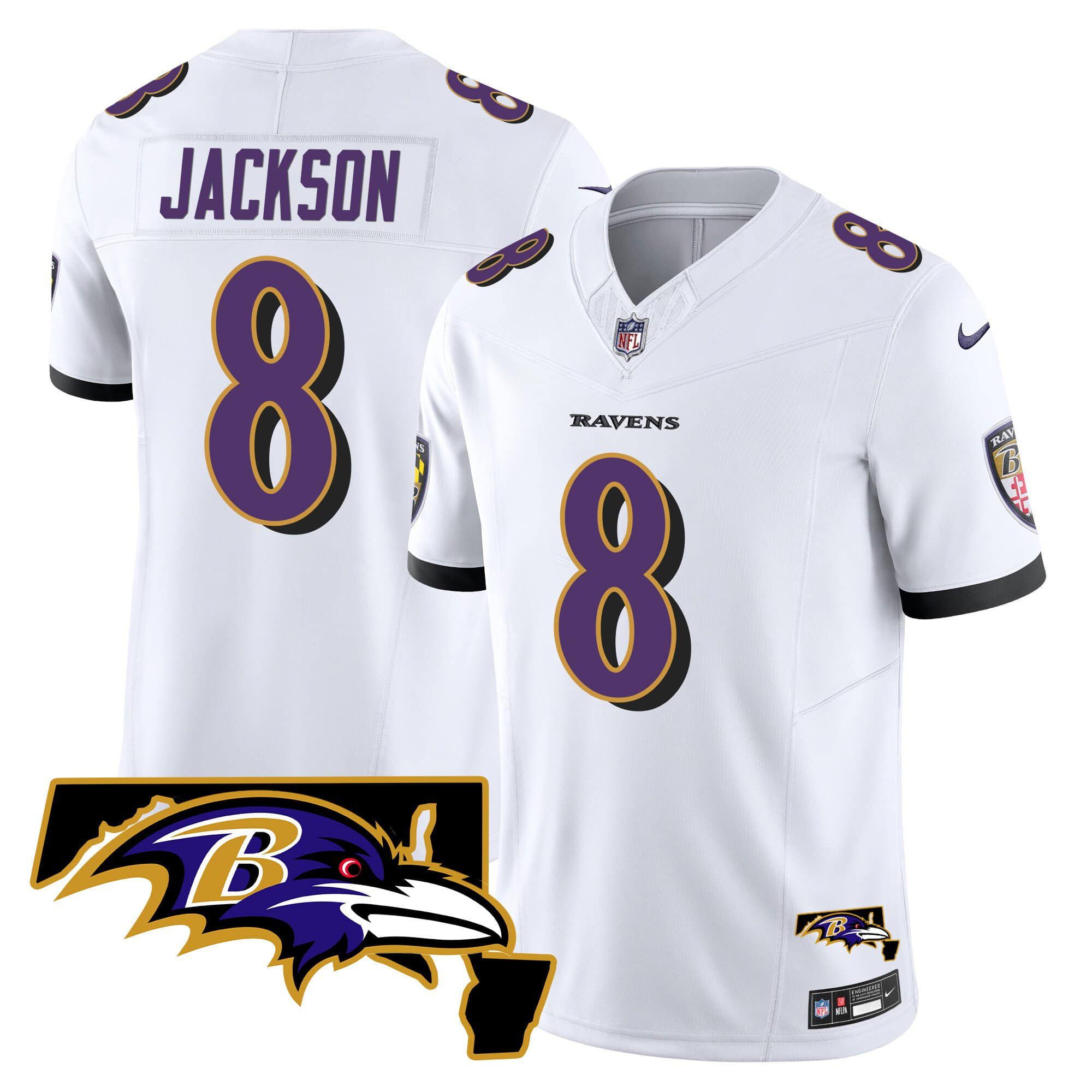 Men Baltimore Ravens #8 Jackson White 2024 Nike Maryland Patch Vapor Limited NFL Jersey